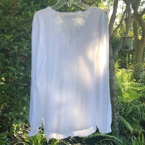 LOFT white embroidery cotton long sleeve top, XS